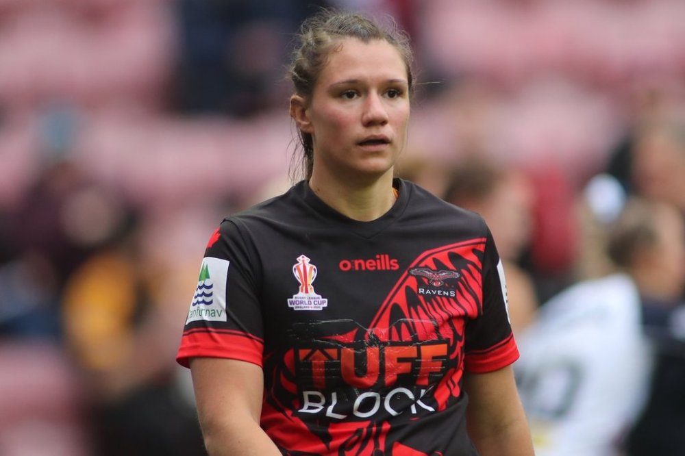 Megan Pakulis is shown in action for the Canada Ravens against England in Wigan, England in this Nov. 5, 2022 handout photo at the Women's Rugby League World Cup. THE CANADIAN PRESS/Handout — Touchlinepics — Stephen Gaunt (Mandatory Credit)