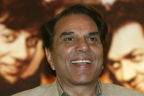 FILE - Bollywood actor and Indian lawmaker Dharmendra reacts during a promotional press conference of his latest film 