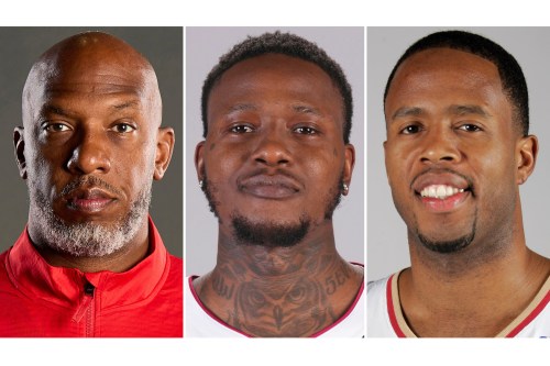 FILE - This combo of images shows, from left, Portland Trail Blazers head coach Chauncey Billups, Miami Heat guard Terry Rozier and former Cleveland Cavaliers' Damon Jones. (AP Photo/File)