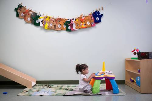 A young girl plays at a CEFA (Core Education and Fine Arts) early learning daycare franchise, in Langley, B.C. 
(The Canadian Press files)