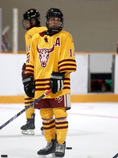 Crocus assistant captain Cale Calcut is tied for the team lead in scoring with five goals and nine points through seven games played with the Plainsmen this year. (Massimo De Luca-Taronno/The Brandon Sun)