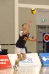 Liam Pauls serves for the Brandon University Bobcats against the UBC Okanagan Heat during Canada West men's volleyball action at the Healthy Living Centre on Friday night. (Thomas Friesen/The Brandon Sun)