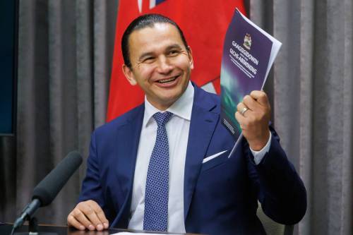 Premier Wab Kinew talks to the media prior to the throne speech at the legislature on Nov. 18. (Mike Deal/Winnipeg Free Press files)