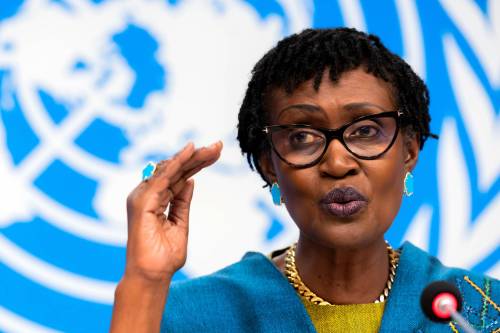UNAIDS executive director Winnie Byanyima speaks to the media about World AIDS Day 2025 during a press conference at the European headquarters of the United Nations in Geneva, Switzerland, on Tuesday. (Salvatore Di Nolfi/Keystone via The Associated Press)