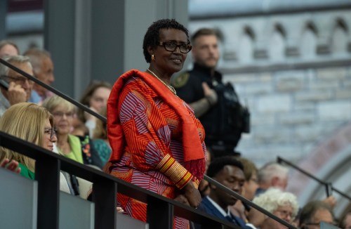 Executive Director of the Joint United Nations Programme on HIV/AIDS Winnie Byanyima rises as she is recognized by the Speaker of the House of Commons following Question Period, on Parliament Hill in Ottawa, Monday, Sept. 15, 2025. THE CANADIAN PRESS/Adrian Wyld