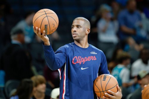 Los Angeles Clippers guard Chris Paul warms up before of an NBA basketball game against the Charlotte Hornets in Charlotte, N.C., Saturday, Nov. 22, 2025. (AP Photo/Nell Redmond)