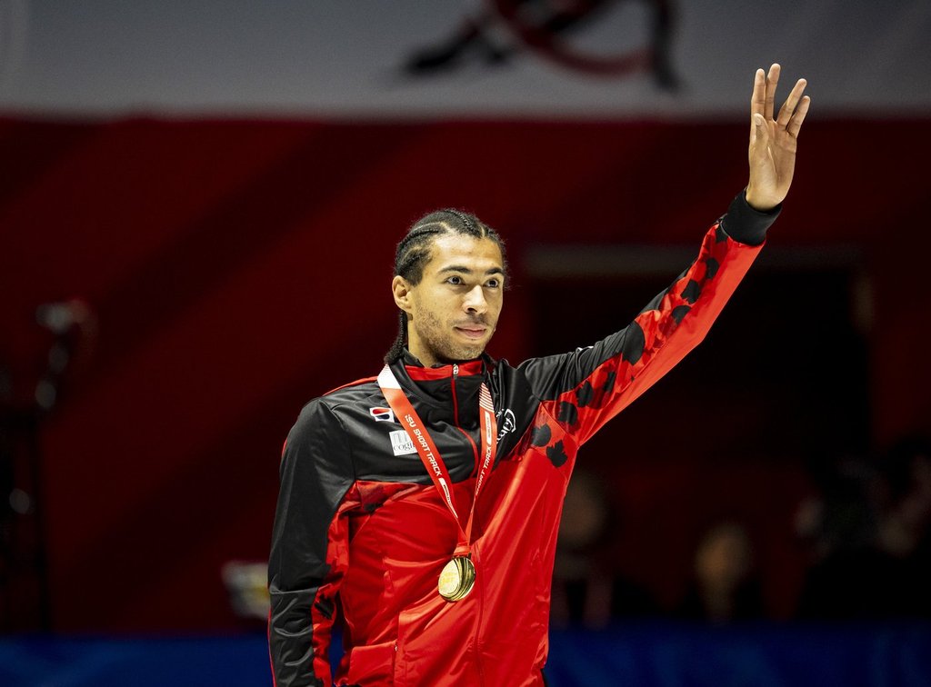 Canada’s Dandjinou races to gold in two events at short-track speedskating event