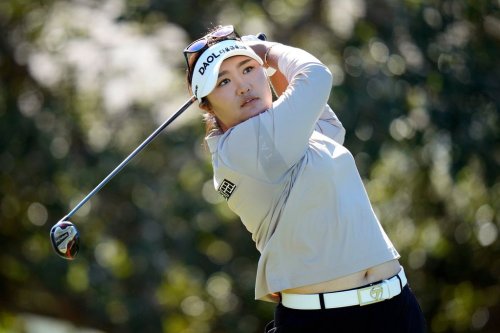 Haeran Ryu, of South Korea, tees off on the fifth hole during the first round of The Annika LPGA golf tournament, Thursday, Nov. 13, 2025, in Belleair, Fla. (AP Photo/Chris O'Meara)