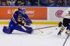 Saskatoon Blades goalie Ethan McCallum (33) of Brandon goes out of his net to play the puck away from Brandon Wheat Kings forward Jordan Gavin (13) during Western Hockey League action at SaskTel Centre on Saturday. (Steve Hiscock/Saskatoon Blades) Nov. 22, 2025