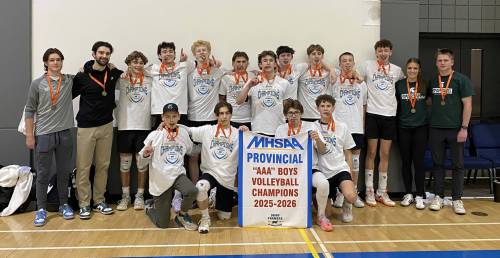 The Neelin Spartans varsity boys volleyball team won its third straight AAA provincial title in Winnipeg on Saturday. (Submitted)