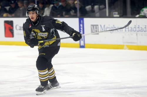 Personable veteran defenceman Grayson Burzynski, shown playing against the Prince Albert Raiders at Assiniboine Credit Union Place in late November, has quickly made himself at home with the Brandon Wheat Kings after an off-season deal brought the Winnipegger from the Swift Current Broncos. (Tim Smith/The Brandon Sun)