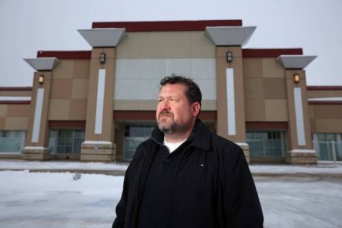 Brandon East MLA and Municipal and Northern Relations Minister Glen Simard outside the former Sobey&rsquo;s grocery store location in Brandon&rsquo;s south end. Simard said the Sun&rsquo;s reporting on the Sobeys lease is what gave him the idea to propose the legislation. (Tim Smith/The Brandon Sun)