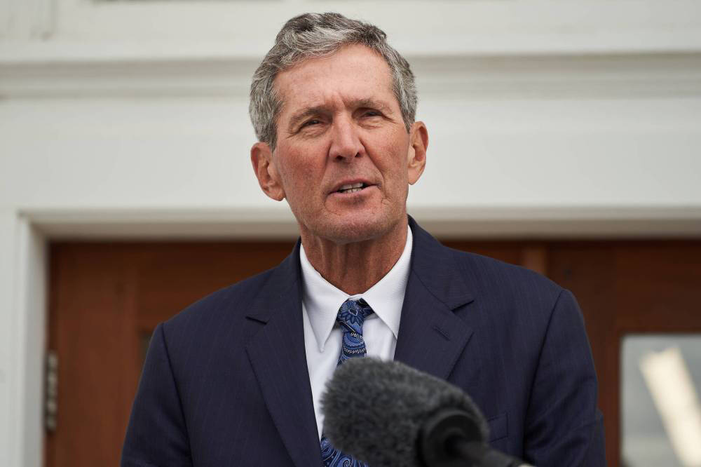 Former Manitoba premier Brian Pallister makes an announcement in August 2021 during one of his last public appearances. (File)