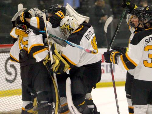 The undefeated Brandon Wheat Kings U15 AAA club celebrate another victory at J&G Homes Arena on Saturday, Nov. 1. (Massimo De Luca-Taronno/The Brandon Sun)