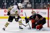 Brandon Wheat Kings forward Jordan Gavin (13) goes between his legs for a shot that was denied by Calgary Hitmen Eric Tu (31) during Western Hockey League action at Scotiabank Saddledome on Friday afternoon. Brandon won 3-2 in overtime. (Jenn Pierce/Calgary Hitmen)