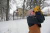 Hanna Popp during the bird count walk in Minnedosa. About 10 people joined the count in Minnedosa on Saturday, helping to keep a holiday tradition alive. (Connor McDowell/The Brandon Sun)