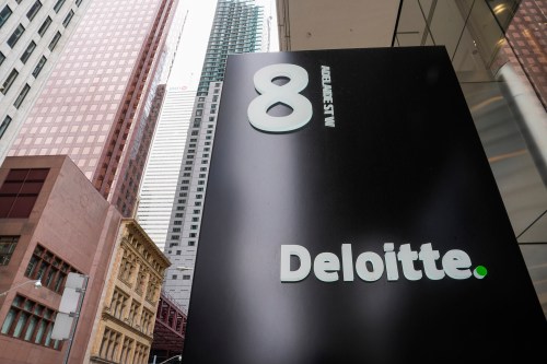 Deloitte signage is pictured in the financial district in Toronto, Friday, Sept. 8, 2023. THE CANADIAN PRESS/Andrew Lahodynskyj