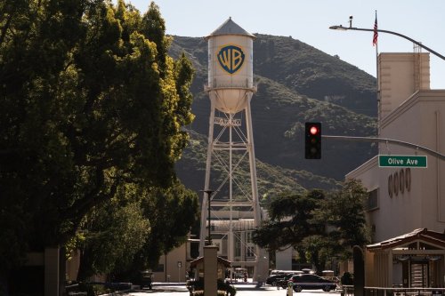 The Warner Bros. water tower is seen at Warner Bros. Studios in Burbank, Calif., Friday, Dec. 5, 2025. (AP Photo/Jae C. Hong)