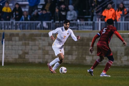 Canadian forward Marcus Caldeira (7) is shown in this handout photo, in action for the West Virginia Mountaineers against St. John's at Dick Dlesk Soccer Stadium in Morgantown, West Virginia, on Nov. 20, 2025. THE CANADIAN PRESS/Handout — West Virginia University Athletics (Mandatory Credit)
