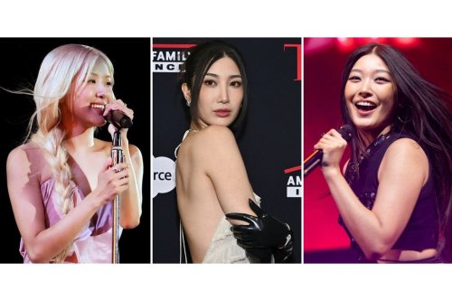 This combination of photos show Rosé performing at the Global Citizen Festival in New York on Sept. 27, 2025, left, Ejae, from 