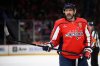Washington Capitals left wing Alex Ovechkin looks on during the first period of an NHL hockey game against the San Jose Sharks, Thursday, Jan. 15, 2026, in Washington. (AP Photo/Nick Wass)