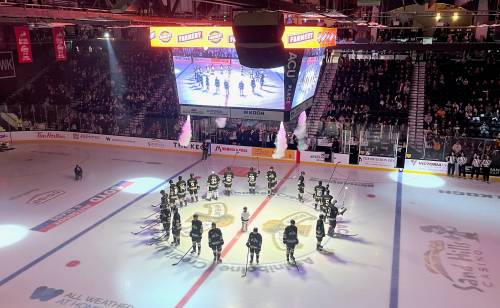 The Brandon Wheat Kings, shown saluting the crowd at their home opener in September, will remain together for the rest of the Western Hockey League season. (Perry Bergson/The Brandon Sun)