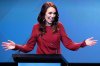 FILE - New Zealand Prime Minister Jacinda Ardern gestures as she gives her victory speech to Labour Party members at an event in Auckland, New Zealand, Oct. 17, 2020. (AP Photo/Mark Baker, File)