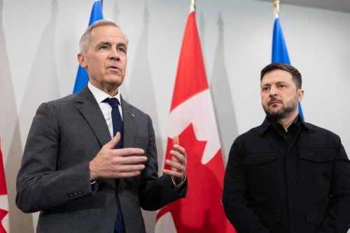 Prime Minister Mark Carney, left, and Ukrainian President Volodymyr Zelenskyy hold a press conference in Halifax, N.S. on Saturday, Dec. 27, 2025. THE CANADIAN PRESS/Riley Smith