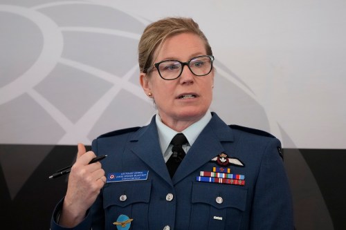 Commander of the Royal Canadian Air Force Lieutenant-General Jamie Speiser-Blanchet participates in a discussion at a defence procurement conference in Ottawa, Wednesday, Nov. 12, 2025. THE CANADIAN PRESS/Adrian Wyld