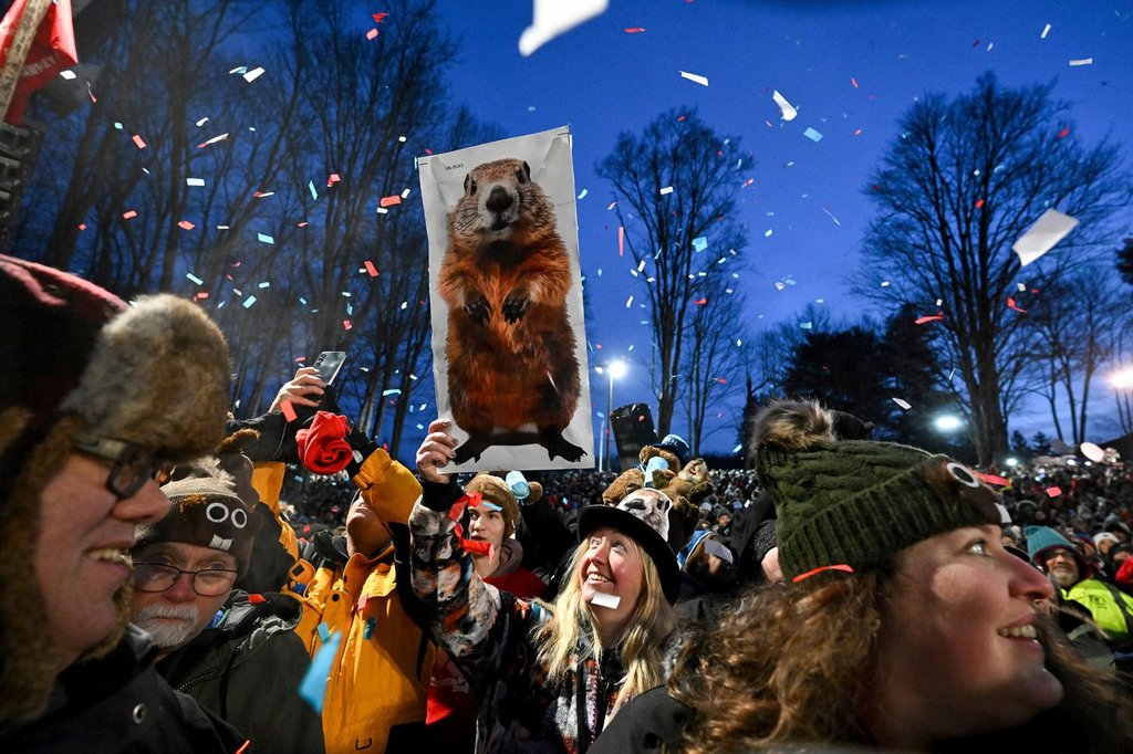 Punxsutawney Phil prepares to issue his Groundhog Day weather verdict from Gobbler’s Knob