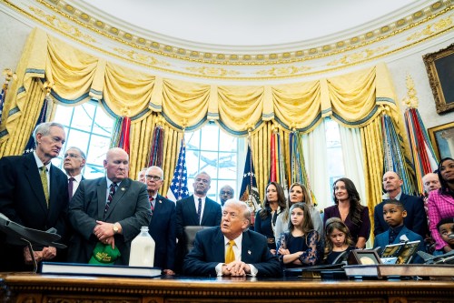 President Donald Trump during a bill signing Wednesday in the Oval Office. MUST CREDIT: Demetrius Freeman/The Washington Post