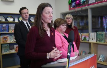 Ruth Bonneville / Free Press 

Local - NDP Education funding presser 

Education and Early Childhood Learning Minister Tracy Schmidt makes funding announcement  in the Library at  Earl Grey School Monday.  
Other ministers were in attendance including finance Minister Adrien Sala, Seine River - Billie Cross, Kathy Heppner, board of trustees’ chair, Winnipeg School Division and others. 



Feb 9th,  2026