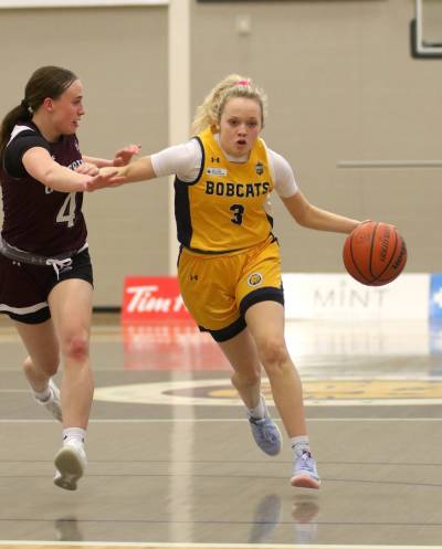 Piper Ingalls cracked 1,000 regular-season points in her Canada West women&rsquo;s basketball career, becoming the second Bobcat to do so. She&rsquo;ll try to win BU&rsquo;s first playoff game since 2017 as the Bobcats take on the UBC Okanagan Heat on Friday in Regina at 2 p.m. (Thomas Friesen/The Brandon Sun)