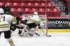Brandon Wheat Kings Brett Wilson (22) scores his first Western Hockey League goal against Moose Jaw Warriors goalie Chase Wutzke (35) as Warriors forward Casey Brown, Casey (19) looks on at Temple Gardens Centre on Tuesday. Brandon won the game 4-3 in overtime. (Nick Pettigrew/Moose Jaw Warriors)
                                Feb. 10, 2026