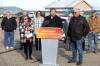 Municipal and Northern Relations Minister Glen Simard speaks during a provincial funding announcement at the Deloraine-Winchester Airport on Thursday. (Tim Smith/The Brandon Sun)