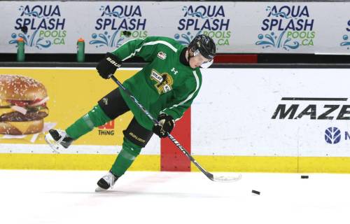 Brandon Wheat Kings forward Chase Surkan, shown after practice at Assiniboine Credit Union Place on Thursday afternoon, is set to make his return to the lineup tonight against the P. He missed 15 games after suffering a lower-body injury on Jan. 13 during a game in Prince Albert. (Perry Bergson/The Brandon Sun)