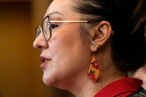 Indigenous Services Minister Mandy Gull-Masty speaks at a news conference on Jordan&rsquo;s Principle in Ottawa on Thursday. (The Canadian Press)