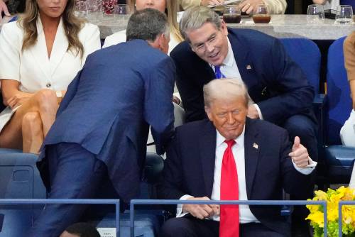 U.S. President Donald Trump and his Treasury secretary, Scott Bessent (rear), seem eager to tamper in Canada&rsquo;s internal affairs &mdash; but to what end? (The Associated Press files)