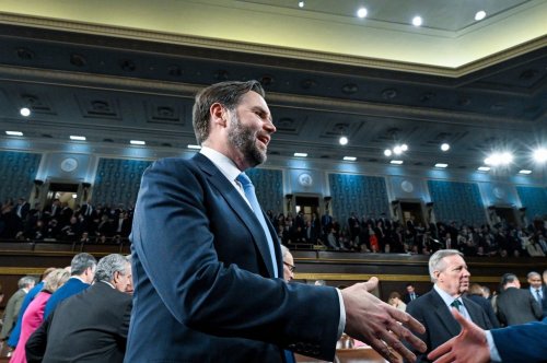 Vice President JD Vance arrives before President Donald Trump delivers the State of the Union address to a joint session of Congress in the House chamber at the U.S. Capitol in Washington, Tuesday, Feb. 24, 2026. (Kenny Holston/The New York Times via AP, Pool)