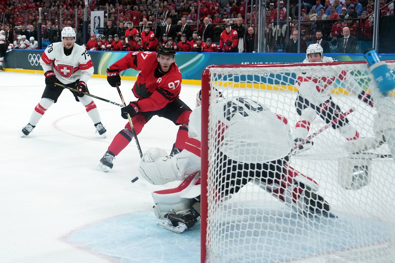 McDavid, MacKinnon, Celebrini lead Canada over Switzerland in Olympic men’s hockey