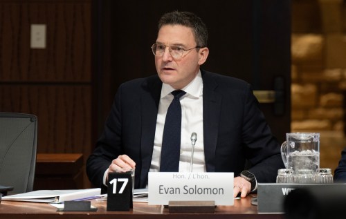 Evan Solomon, Minister of Artificial Intelligence and Digital Innovation appears at committee on Parliament Hill in Ottawa, Monday, Feb. 2, 2026. THE CANADIAN PRESS/Adrian Wyld