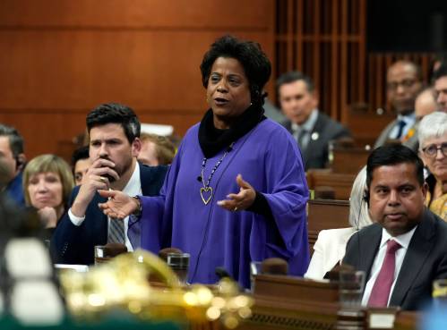 Minister of Health Marjorie Michel rises during question period in the House of Commons on Parliament Hill in Ottawa on Monday, Feb. 23, 2026. THE CANADIAN PRESS/Justin Tang