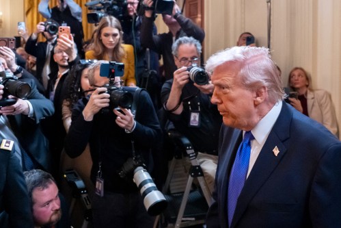 President Donald Trump arrives for a Medal of Honor ceremony in the East Room of the White House, Monday, March 2, 2026, in Washington. (AP Photo/Alex Brandon)