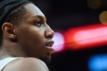Toronto Raptors' RJ Barrett (9) looks on during second half NBA basketball action against the Oklahoma City Thunder in Toronto, on Tuesday, Feb. 24, 2026. THE CANADIAN PRESS/Sammy Kogan
