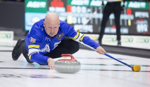 Team Alberta Skip Kevin Koe throws a rock during Draw 2 at the 2026 Brier in John's NL on Saturday Feb. 28, 2026. THE CANADIAN PRESS/Paul Daly