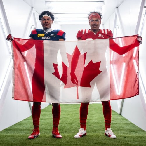 Twins Tyson and Jalen Philpot, receivers with the Montreal Alouettes and Calgary Stampeders, are shown left to right in this handout photo. THE CANADIAN PRESS/Handout Kevin Sousa (Mandatory Credit)