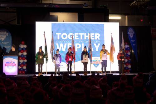 Glenella&rsquo;s Natalie Henton (in green) was selected as the flag bearer for Team West at the 2026 Manitoba Games in Thompson. (Submitted)