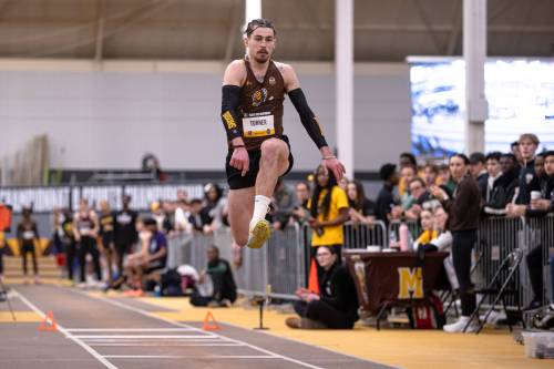 Neepawa&rsquo;s Daxx Turner closed his U Sports track and field career with his second national triple jump gold medal in Winnipeg on Saturday. (Zachary Peters/Manitoba Bisons)