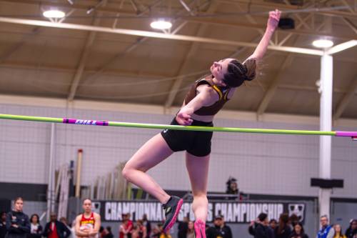 Neepawa&rsquo;s Lara Denbow won her third straight U Sports national gold medal in the high jump on Saturday, becoming the first Manitoba Bisons women&rsquo;s athlete to claim three consecutive golds in any event. (Sam Keen/Manitoba Bisons)