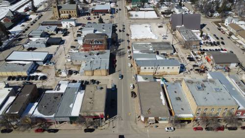 An aerial view of the City of Dauphin. Second Avenue Northwest &mdash; currently designated as highways 5A and 10A &mdash; is pictured in the middle. (Submitted)